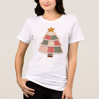 T-shirt En Tri-matière Arbre de Noël Patchwork Design de Ferme Vintage