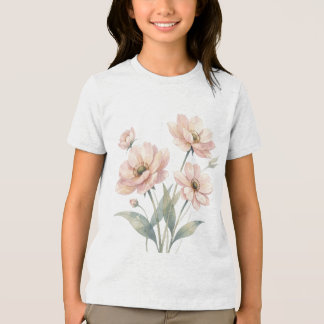 T-shirt En Tri-matière Art de bouquet aquarelle fleuri rose tendre