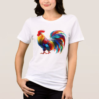 T-shirt En Tri-matière Art de Coq Coloré Vibrant