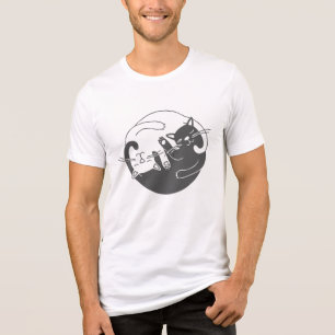 T-shirt En Tri-matière Art minimaliste Cute Sleeping Cats Line   Chat drô