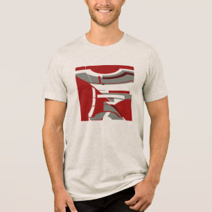 T-shirt En Tri-matière Art Mosaïque Abstrait Moderne Gris Rouge Foncé