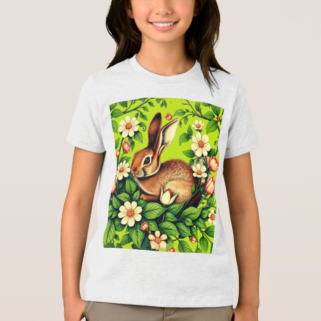 T-shirt En Tri-matière Art Nouveau Wild Rabbit and Flowers (Recto)