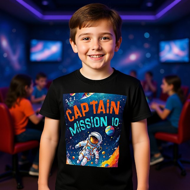T-shirt En Tri-matière Astronaut Deep Space Planets Birthday Boy Captain (astronaut theme birthday party for kids personalized shirt planets galaxy sky captain)