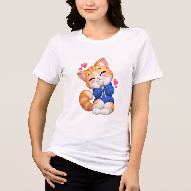 T-shirt En Tri-matière Autocollant Sourire Timide Chat Mignon (Recto)
