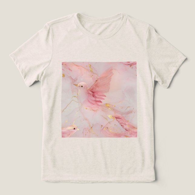 T-shirt En Tri-matière Baby shower Gold Blush Pink Birds (Design Recto)
