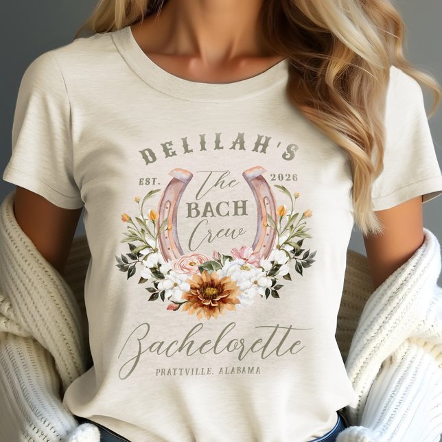 T-shirt En Tri-matière Bach Crew Western Floral Horseshoe Bachelorette (Bach Crew Western Floral Horseshoe Bachelorette Tri-Blend Shirt)