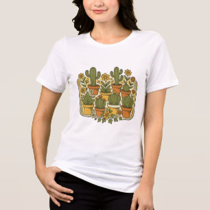 T-shirt En Tri-matière Badge Rétro Années 70 Cactus et Fleurs en Pot Groo