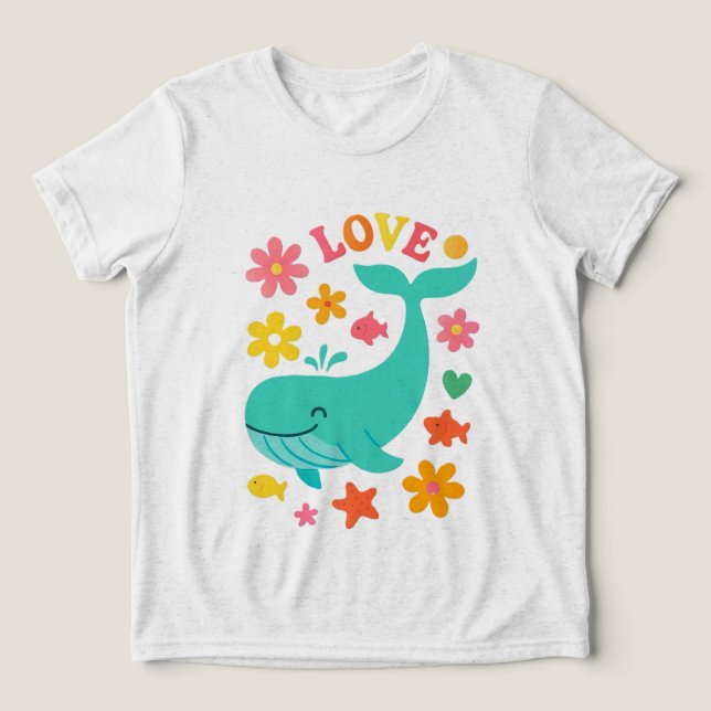 T-shirt En Tri-matière Baleine souriante et amis océaniques - Jolie AMOUR (Design Recto)