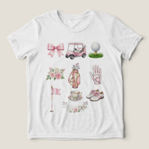 T-shirt En Tri-matière balle de golf, coquette rose, golf à l'aquarelle