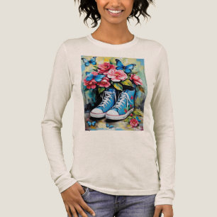 T-shirt En Tri-matière Baskets montantes à lacets floraux bleus & Papillo