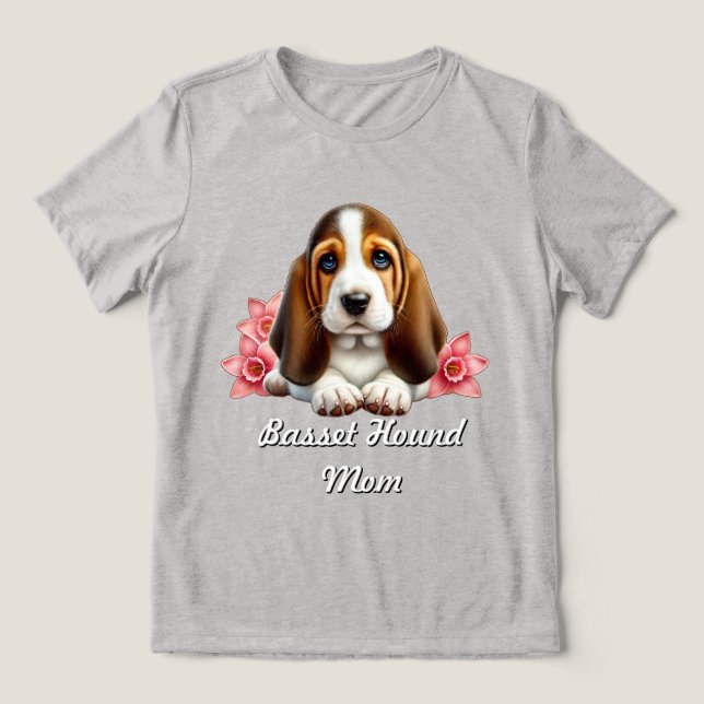 T-shirt En Tri-matière Basset Hound Chiot Avec Fleurs (Design Recto)