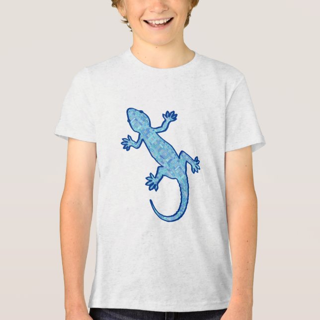 T-shirt En Tri-matière Batik Tribal Gecko - bleu denim doux (Recto)