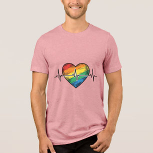 T-shirt En Tri-matière Battement de coeur arc-en-ciel Design de gravure v