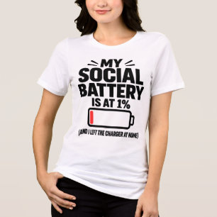 T-shirt En Tri-matière Batterie sociale à 1% Introverti drôle