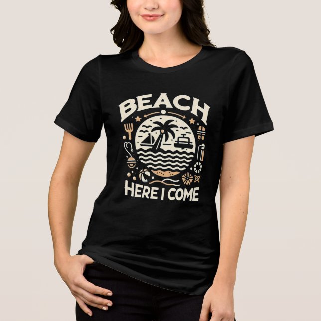 T-shirt En Tri-matière Beach Here I Come Tropical Sunset Fun (Recto)