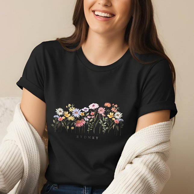 T-shirt En Tri-matière Beau jardin botanique Fleur sauvage aquarelle (Beautiful Watercolor Wildflower Botanical Garden Tri-Blend Shirt)
