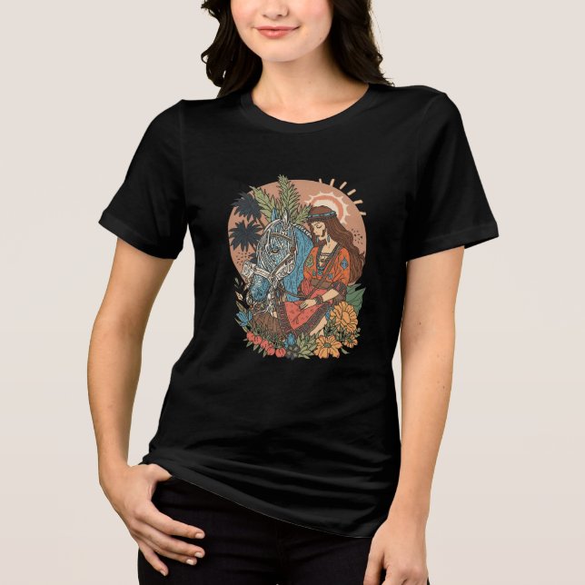 T-shirt En Tri-matière Beautiful Girl with Horse T-Shirt| western cowgirl (Recto)