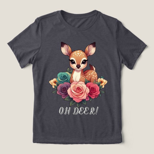 T-shirt En Tri-matière Bébé cerf avec Roses et feuillage vert (Design Recto)