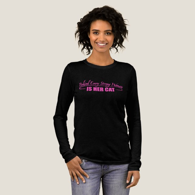 T-shirt En Tri-matière Behind Every Strong Woman Is Her Cat Funny Quote (Recto complet)