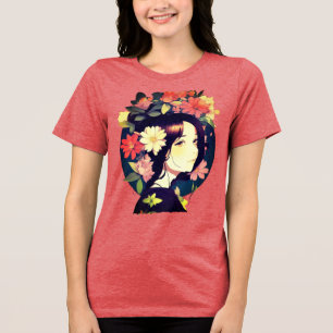 T-shirt En Tri-matière Belle Anime Girl couronnée de fleurs