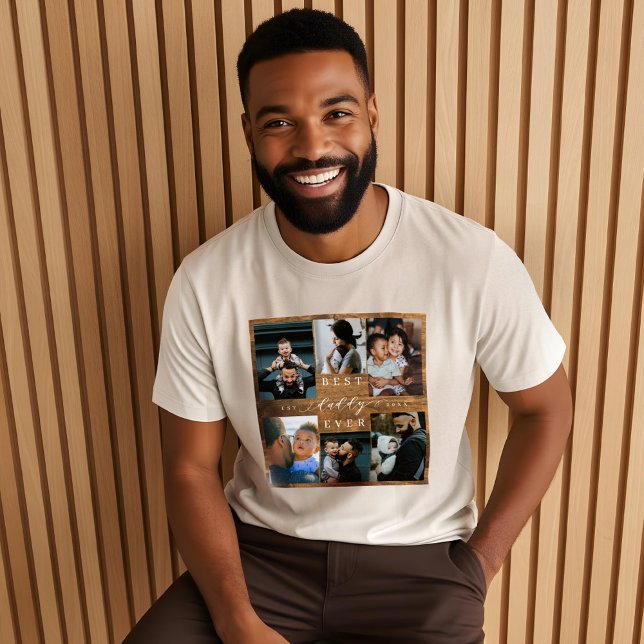 T-shirt En Tri-matière Best Daddy Ever Fête des pères Cadeau Photo Woodgr (Best Daddy Ever Father's Day Gift Photo Woodgrain Tri-Blend Shirt)