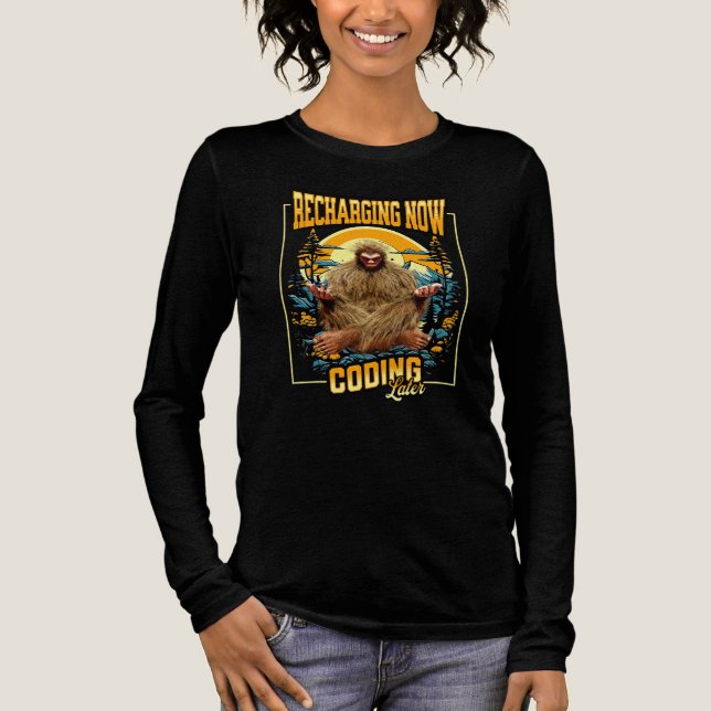 T-shirt En Tri-matière Bigfoot Programmeur Drôle Code Plus Tard Humour (Recto)