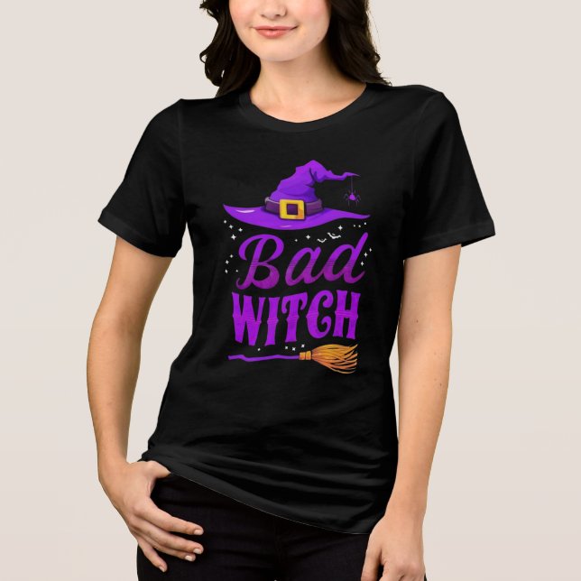 T-shirt En Tri-matière Black Bad Witch Crew Neck | Funny Witch Tee (Recto)