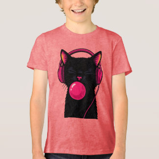 T-shirt En Tri-matière Black Cat with Pink Phone Head – Funny Minimalist 