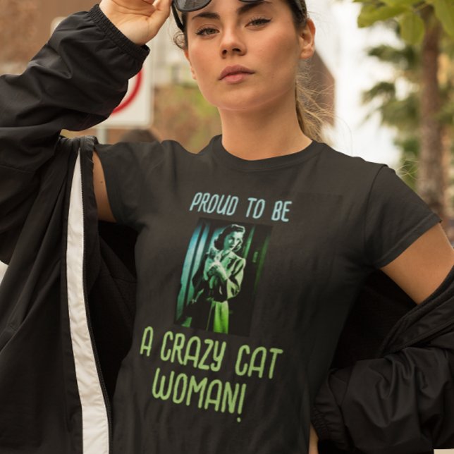 T-shirt En Tri-matière Black Green Blue Personnalisé Crazy Cat Femme (Or personalize with your own message)
