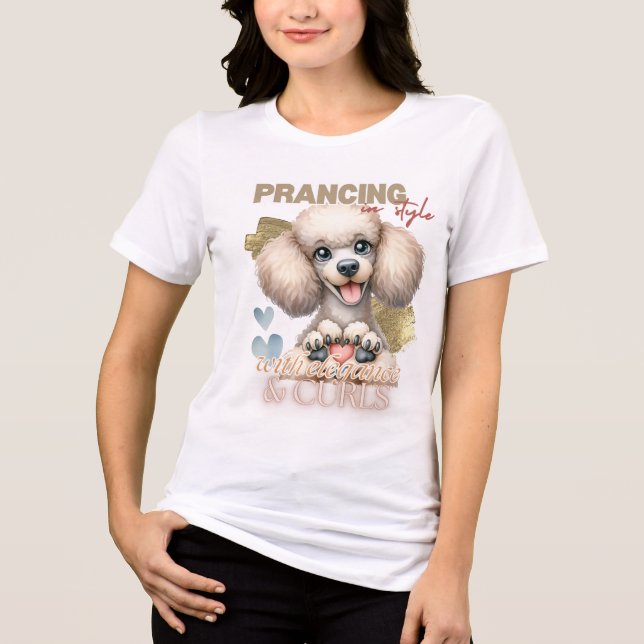 T-SHIRT  EN TRI-MATIÈRE BLANC BLANC POODLE CHIEN DIT (Recto)