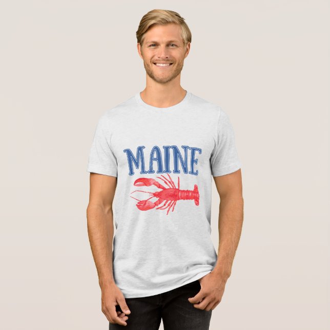 T-shirt En Tri-matière Bleu Maine Texte Aquarelle rouge Homard (Recto plein)
