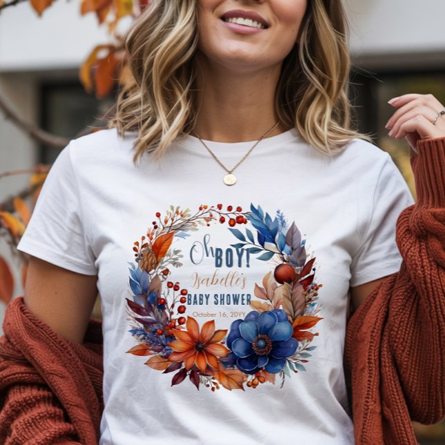 T-shirt En Tri-matière Bleu | Terracotta Oh Boy Fall Baby shower Floral (Blue Terracotta "Oh Boy" Fall Floral Baby Shower T-shirt)