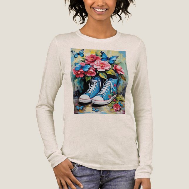 T-shirt En Tri-matière Blue Floral Lace Up Hightop Sneakers & Butterflies (Recto)