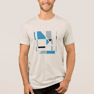 T-shirt En Tri-matière Blue Grey Noir Contemporain Géométrique Abstrait
