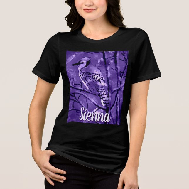 T-shirt En Tri-matière Blue Jay Bird Purple Abstract Art Personalized (Recto)