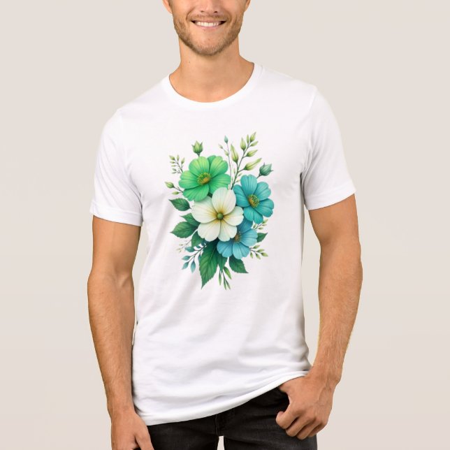 T-shirt En Tri-matière Blue White Flowers Bouquet-57453 (Recto)