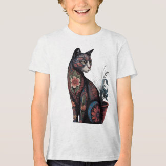 T-shirt En Tri-matière Boho Floral Cat T-Shirt – Artistic Botanical 