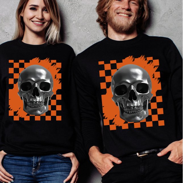 T-shirt En Tri-matière Bold Halloween Skull Checkerboard  (Créateur téléchargé)