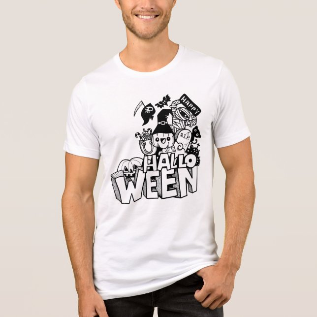 T-shirt En Tri-matière Bonne Halloween mignonne Doodle Citrouille Chat ma (Recto)