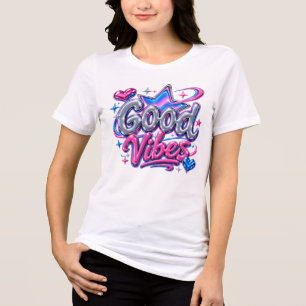T-shirt En Tri-matière Bonnes Vibrations Lettres Bulles Chrome Y2K Rose B