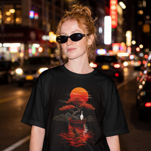 T-shirt En Tri-matière Bonsaï Coucher de Soleil Cramoisi – Paysage Zen Ja