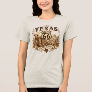 T-shirt En Tri-matière Bottes de cowboy Texas Longhorn Route 66 Rétro Sép