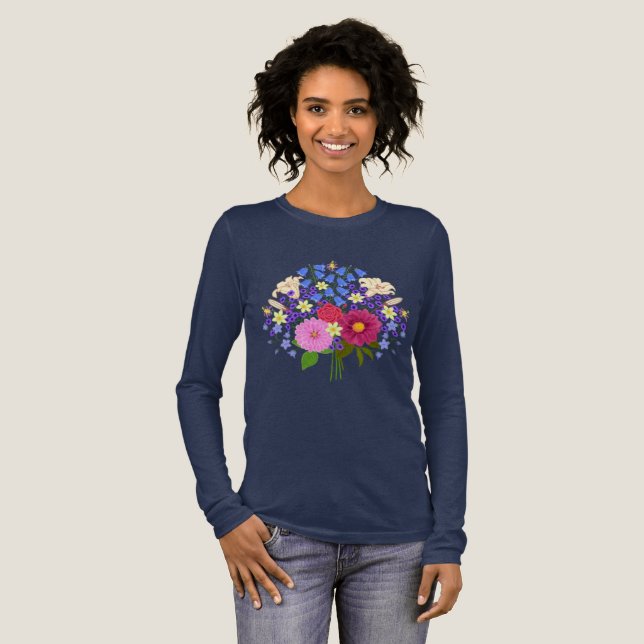 T-shirt En Tri-matière Bouquet de fleurs Bleu (Recto complet)