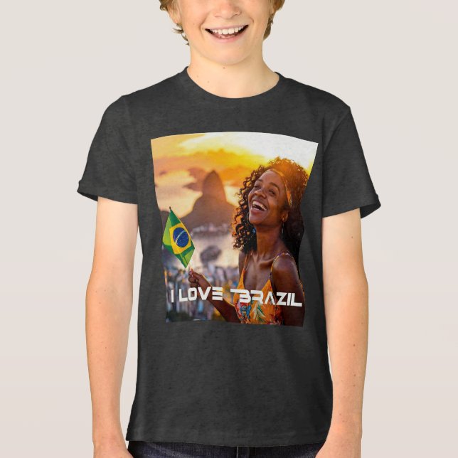 T-SHIRT  EN TRI-MATIÈRE BRÉSIL - J'AIME LE BRÉSIL (Recto)
