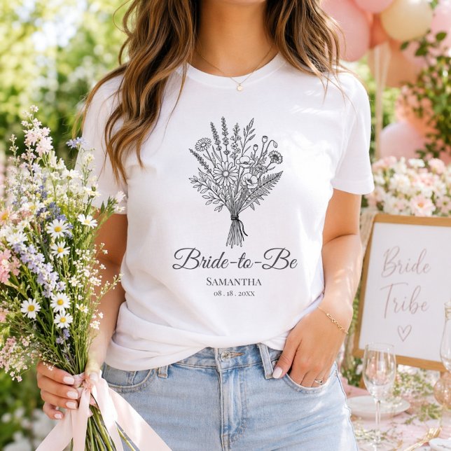T-shirt En Tri-matière Bride To Be Name & Date Floral Wedding Party (Créateur téléchargé)