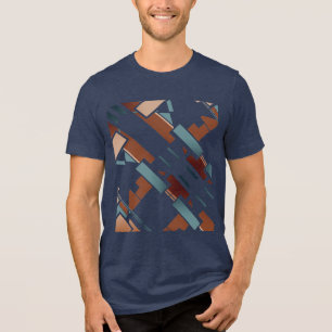 T-shirt En Tri-matière Brown Turquoise Beige Diagonal Sud-Ouest Art Look 