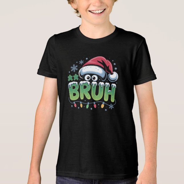 T-shirt En Tri-matière Bruh Christmas Funny meme Santa Hat Garçons Enfant (Recto)