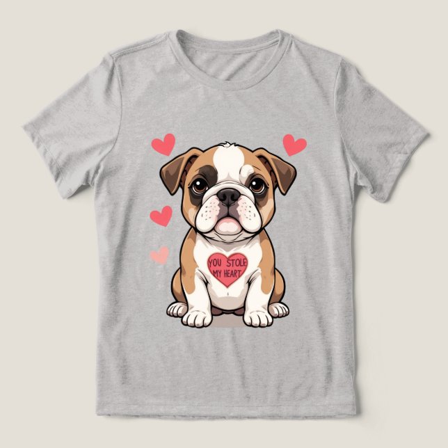 T-shirt En Tri-matière Bulldog Chiot avec un message de coeur (Design Recto)