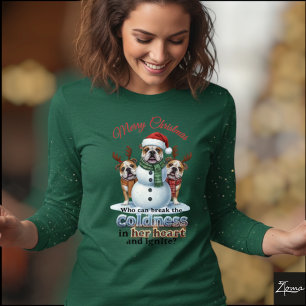 T-shirt En Tri-matière Bulldog de Noël en flanelle avec graphique de bonh