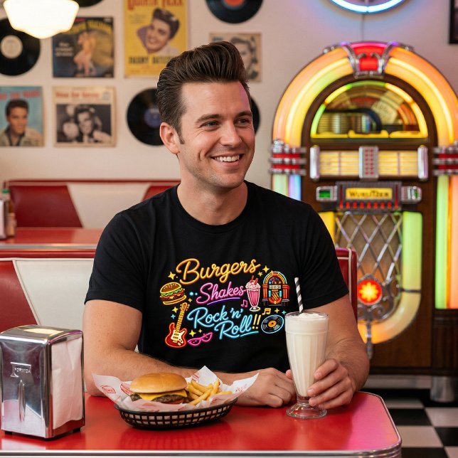 T-shirt En Tri-matière Burgers Shakes Rock 'n' Roll Neon Diner Graphic (Créateur téléchargé)